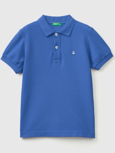 Benetton 100% Organic Katoenen Slim Fit Short Sleeve Polos Kinderen Blauw | BE857798