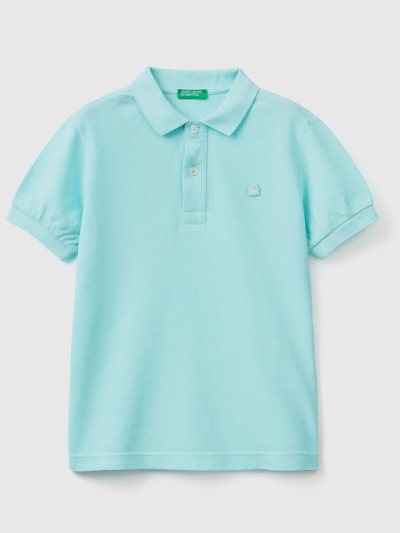 Benetton 100% Organic Katoenen Slim Fit Short Sleeve Polos Kinderen Turquoise | BE910924