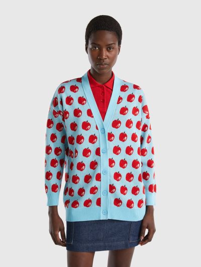 Benetton Apple Pattern Cardigan Dames Lichtblauw | BE444706