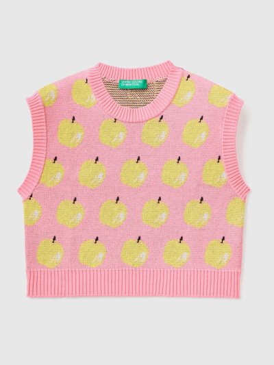 Benetton Apple Pattern Gilet Kinderen Roze | BE563692