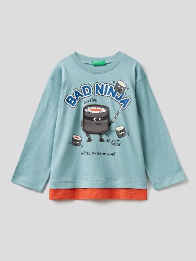 Benetton Applique Long Sleeve T-shirts Kinderen Lichtblauw | BE747964