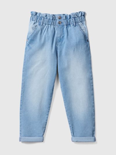 Benetton Baggy Fit Gathered Taille Jeans Kinderen Lichtblauw | BE280862