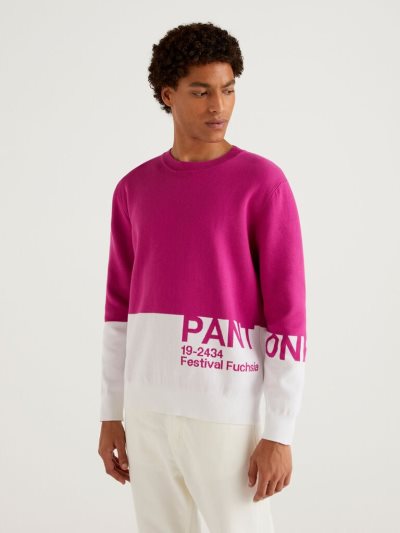 Benetton Benettonxpantone™ Color Block Crew Neck Sweaters Heren Cyclamen | BE326294