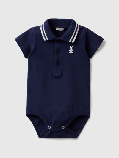 Benetton Bodysuit Organic Katoenen Poloshirt Kinderen Donkerblauw | BE170302