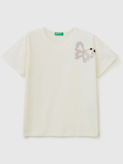 Benetton Boxy Fit Applique Short Sleeve T-shirts Kinderen Wit | BE465120