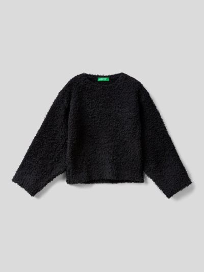 Benetton Boxy Fit Bouclé Look Truien Kinderen Zwart | BE083463