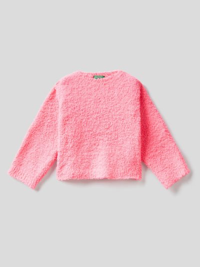 Benetton Boxy Fit Bouclé Look Truien Kinderen Roze | BE162419