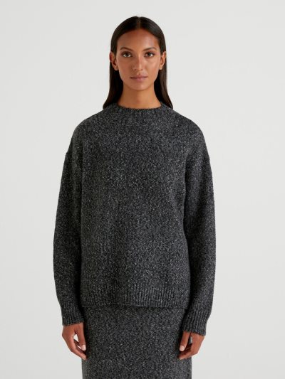 Benetton Boxy Fit Bouclé Wol Blend High Neck Sweaters Dames Donkergrijs | BE142357