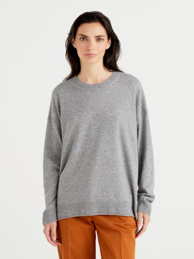 Benetton Boxy Fit Cashmere Blend Crew Neck Sweaters Dames Grijs | BE075797