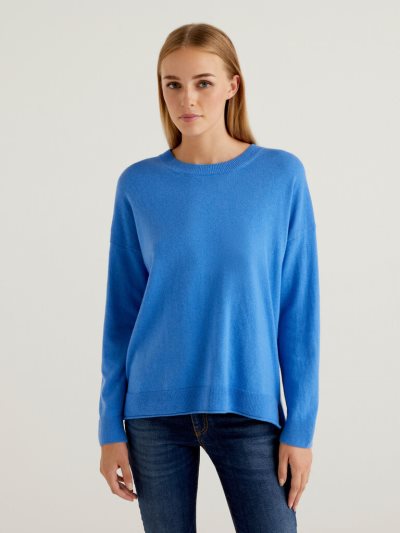 Benetton Boxy Fit Cashmere Blend Crew Neck Sweaters Dames Turquoise | BE540024