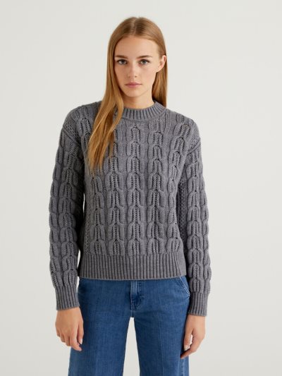 Benetton Boxy Fit Knit Crew Neck Sweaters Dames Donkergrijs | BE023071