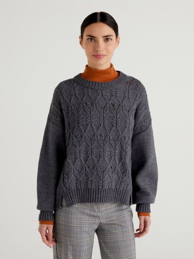 Benetton Boxy Fit Knit Crew Neck Sweaters Dames Donkergrijs | BE627955