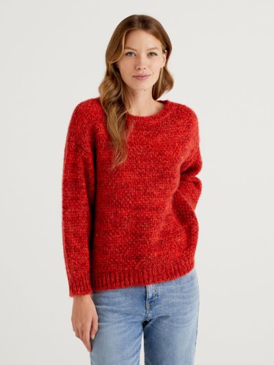 Benetton Boxy Fit Mohair Blend Crew Neck Sweaters Dames Rood | BE731039