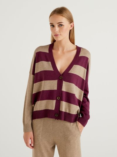 Benetton Boxy Fit Wol Blend Cardigan Dames Plum | BE112512