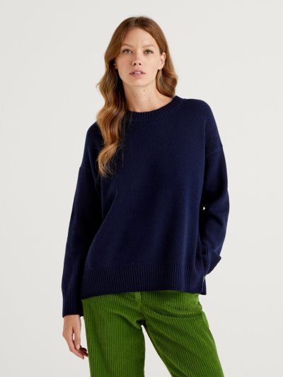 Benetton Boxy Fit Wol Blend Crew Neck Sweaters Dames Donkerblauw | BE385726