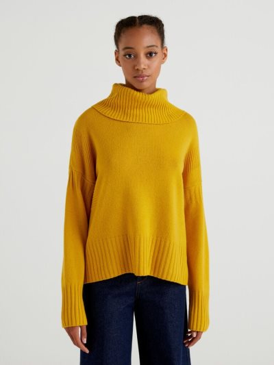 Benetton Boxy Fit Wol Blend Turtleneck High Neck Sweaters Dames Geel | BE507062