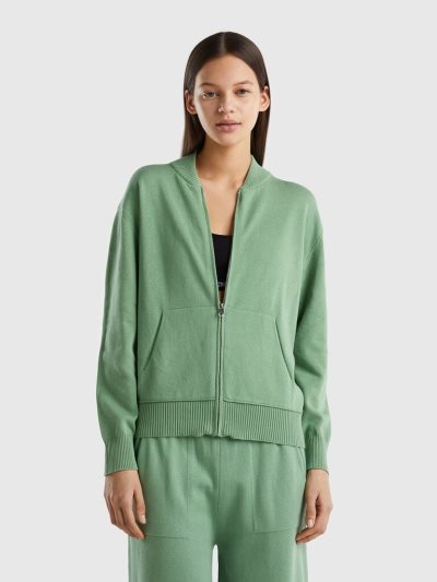 Benetton Boxy Fit Zip Cardigan Dames Groen | BE323988