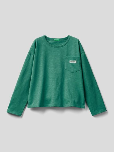 Benetton Breast Pocket Organic Katoenen Long Sleeve T-shirts Kinderen Groen | BE239976