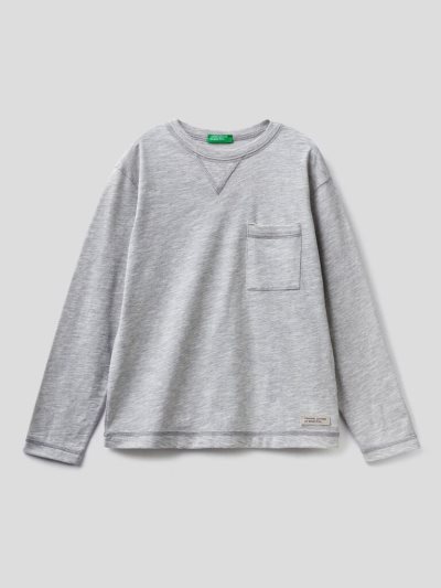 Benetton Breast Pocket Organic Katoenen Long Sleeve T-shirts Kinderen Grijs | BE666113