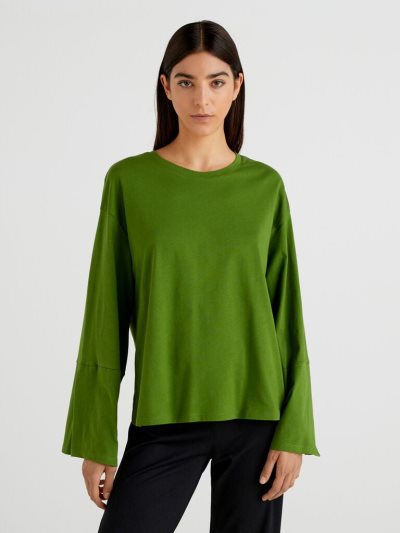 Benetton Brede Sleeve Long Fiber Katoenen Long Sleeve T-shirts Dames Olijfgroen Groen | BE197402