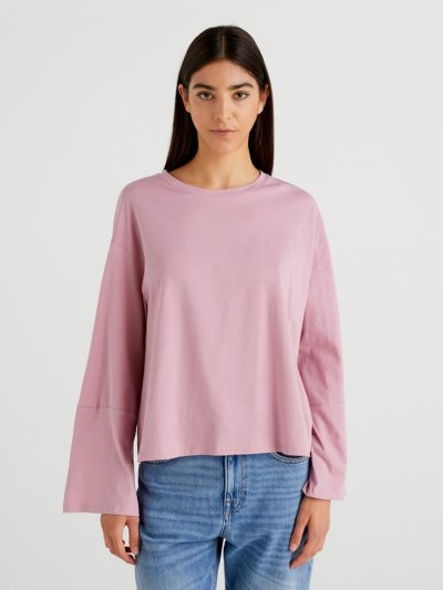 Benetton Brede Sleeve Long Fiber Katoenen Long Sleeve T-shirts Dames Roze | BE283283