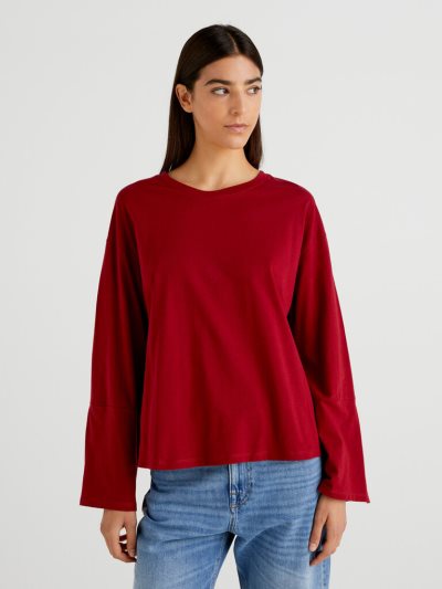 Benetton Brede Sleeve Long Fiber Katoenen Long Sleeve T-shirts Dames Bordeaux | BE506877