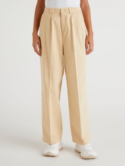 Benetton Brede Stretch Katoenen Broek Dames Beige | BE520880