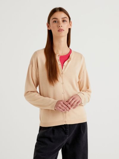 Benetton Buttons Crew Neck Cardigan Dames Beige | BE243846