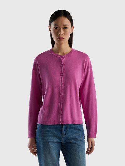 Benetton Buttons Crew Neck Cardigan Dames Roze | BE780558