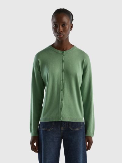 Benetton Buttons Crew Neck Cardigan Dames Groen | BE817176