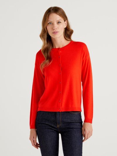 Benetton Buttons Crew Neck Cardigan Dames Rood | BE837836