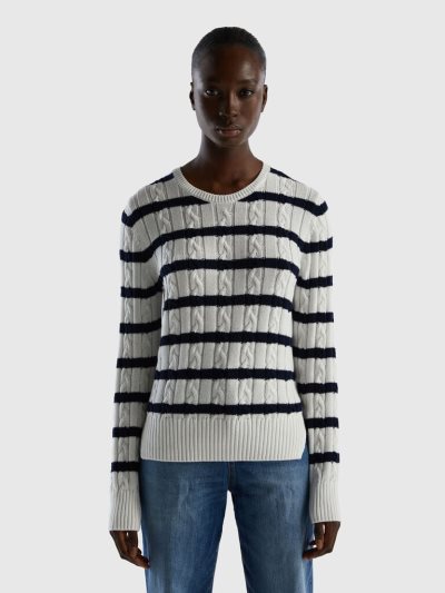 Benetton Cable Knit 100% Katoenen Crew Neck Sweaters Dames Multi-color | BE264858