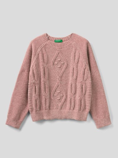 Benetton Cable Knit Chenille Truien Kinderen Roze | BE140696