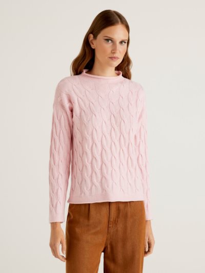 Benetton Cable Knit High Neck Sweaters Dames Roze | BE296304