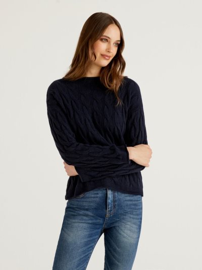 Benetton Cable Knit High Neck Sweaters Dames Donkerblauw | BE507332