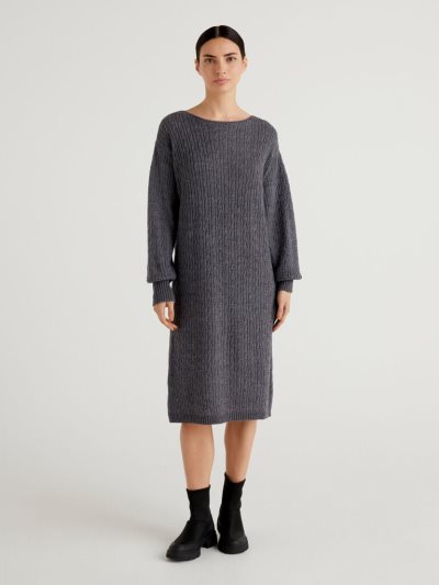 Benetton Cable Knit Midi Jurken Dames Donkergrijs | BE508256