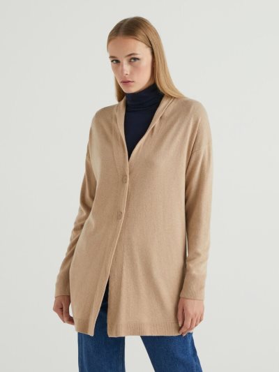 Benetton Cashmere And Wol Blend Cardigan Dames Beige | BE247255