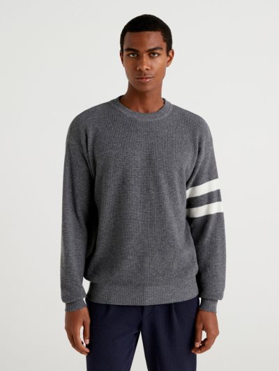 Benetton Cashmere And Wol Blend Crew Neck Sweaters Heren Donkergrijs | BE856430