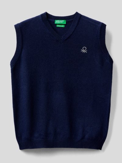 Benetton Cashmere And Wol Blend Gilet Kinderen Donkerblauw | BE034060