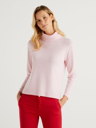 Benetton Cashmere And Wol Blend Turtleneck High Neck Sweaters Dames Roze | BE831184