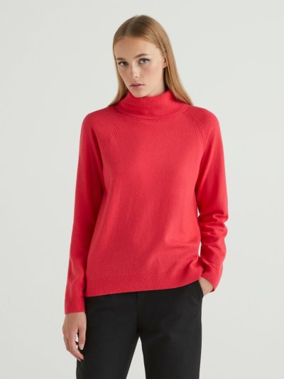 Benetton Cashmere And Wol Blend Turtleneck High Neck Sweaters Dames Fuchsie | BE885800