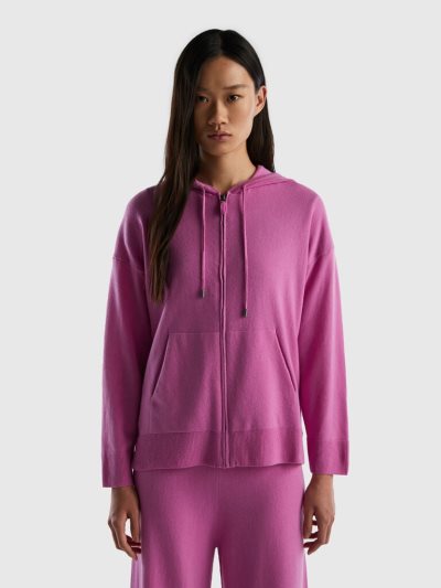 Benetton Cashmere Blend Hood Crew Neck Sweaters Dames Roze | BE119881