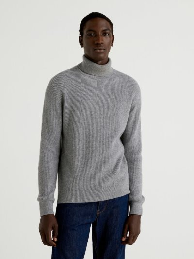 Benetton Cashmere Blend Turtleneck High Neck Sweaters Heren Donkergrijs | BE185139