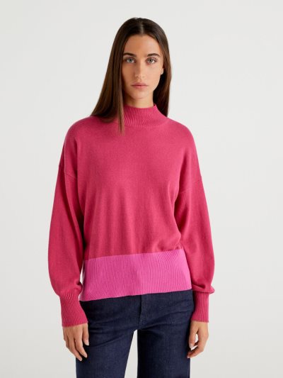 Benetton Cashmere Blend Turtleneck High Neck Sweaters Dames Cyclamen | BE206957