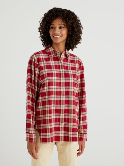 Benetton Check Flannel Overhemd Dames Bordeaux | BE037347