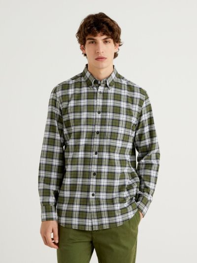 Benetton Check Flannel Overhemd Heren Groen | BE304560