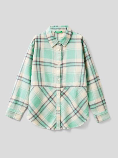 Benetton Check Flannel Overhemd Kinderen Aqua | BE415263