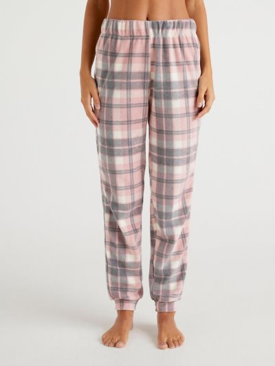 Benetton Check Warm Fleece Broek Dames Roze | BE854742