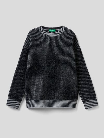 Benetton Chenille Crew Neck Truien Kinderen Zwart | BE663932