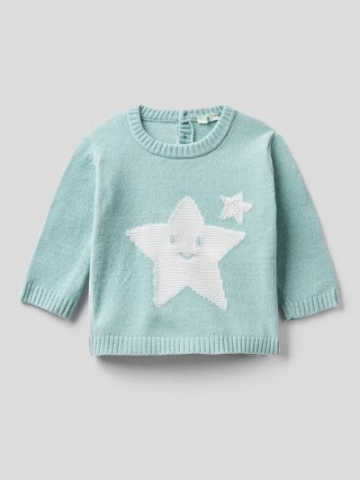 Benetton Chenille Inlay Truien Kinderen Aqua | BE492449